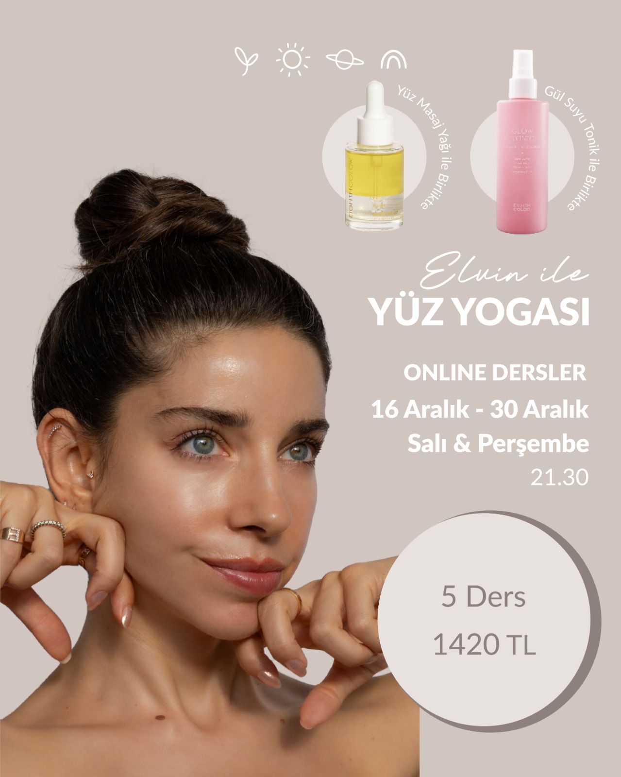 Yüz Yogası Dersleri + Yüz Masaj Yağı + Glow Tonic